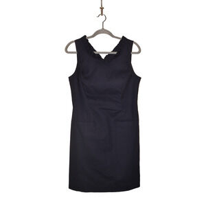 TALBOTS $129 Bow Back‎ Ruffle Neck Textured A-line Dress in Navy Size 6P